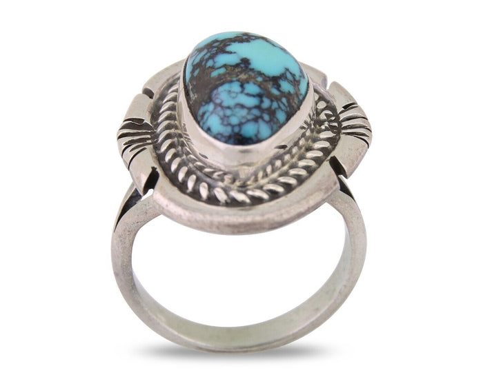 Navajo Ring 925 Silver Spiderweb Turquoise Signed Jon McCray C.80's