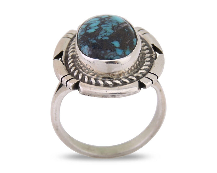 Navajo Ring 925 Silver Spiderweb Turquoise Signed Jon McCray C.80's