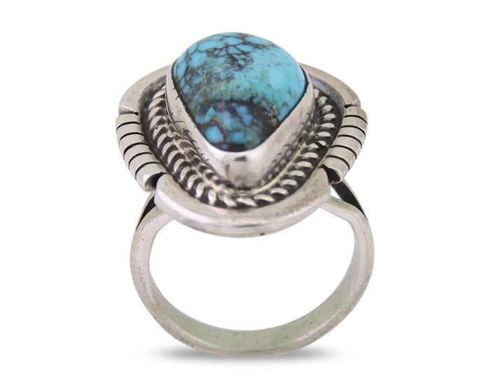 Navajo Ring 925 Silver Spiderweb Turquoise Signed Jon McCray C.80's