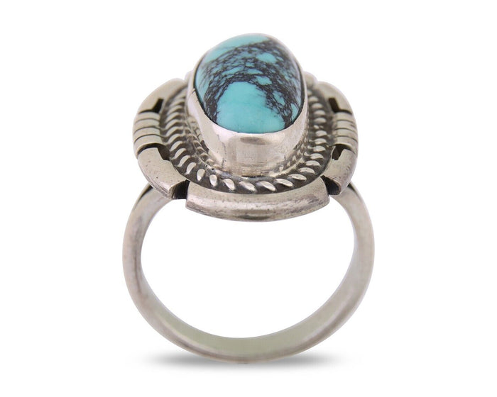 Navajo Ring 925 Silver Spiderweb Turquoise Signed Jon McCray C.80's