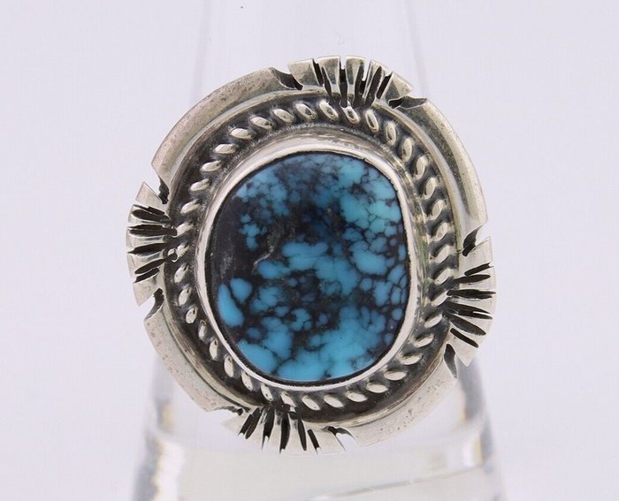 Navajo Ring 925 Silver Spiderweb Turquoise Signed Jon McCray C.80's