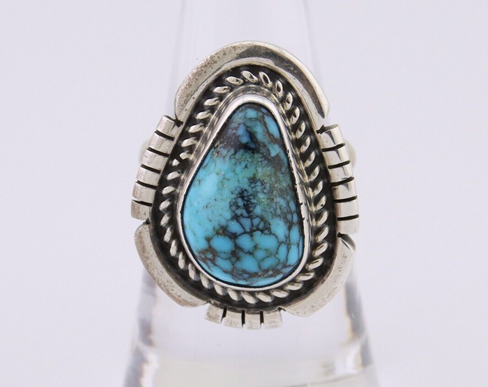 Navajo Ring 925 Silver Spiderweb Turquoise Signed Jon McCray C.80's