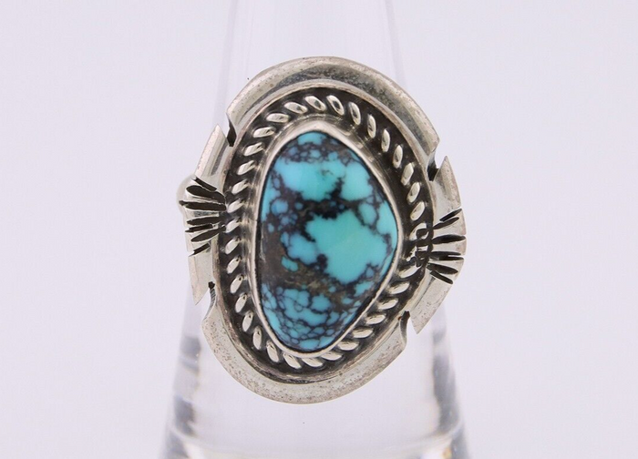 Navajo Ring 925 Silver Spiderweb Turquoise Signed Jon McCray C.80's