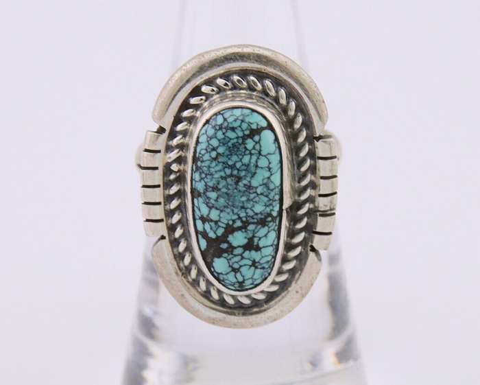Navajo Ring 925 Silver Spiderweb Turquoise Signed Jon McCray C.80's