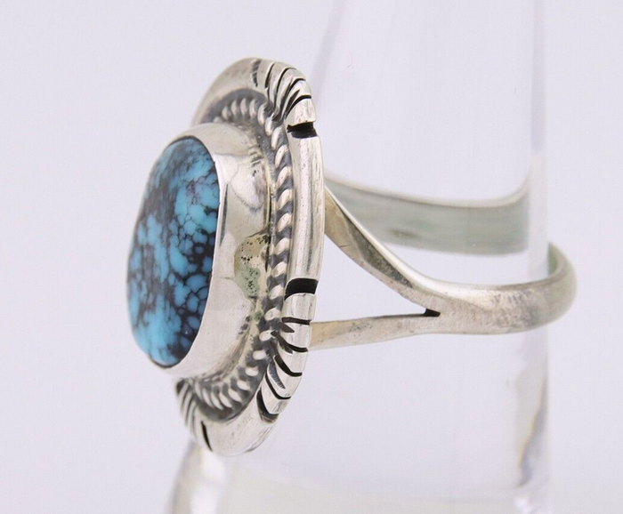 Navajo Ring 925 Silver Spiderweb Turquoise Signed Jon McCray C.80's