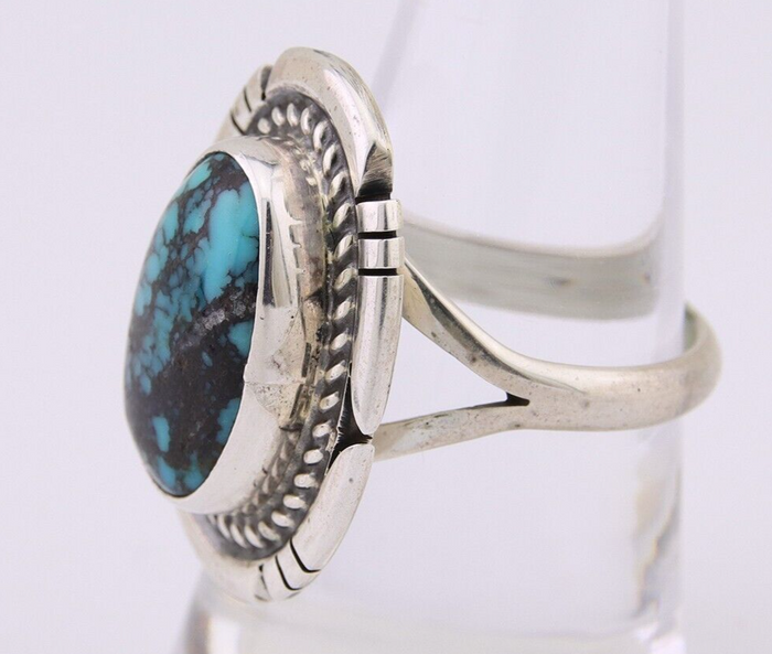 Navajo Ring 925 Silver Spiderweb Turquoise Signed Jon McCray C.80's