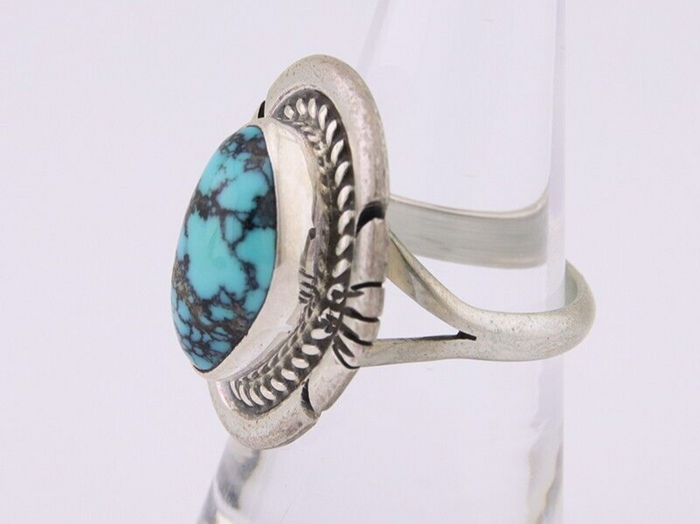 Navajo Ring 925 Silver Spiderweb Turquoise Signed Jon McCray C.80's