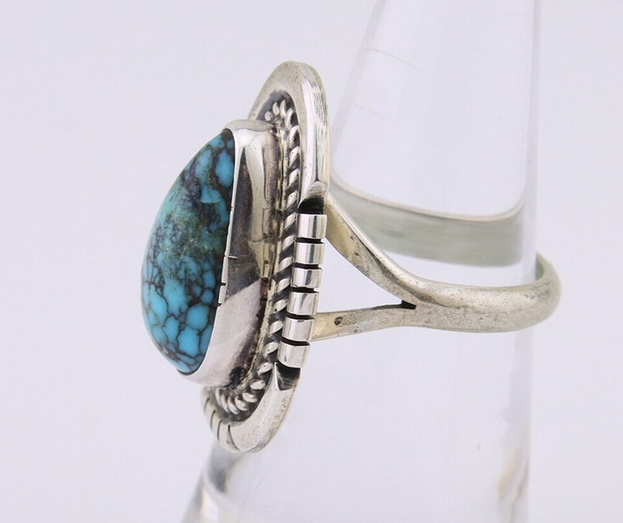 Navajo Ring 925 Silver Spiderweb Turquoise Signed Jon McCray C.80's