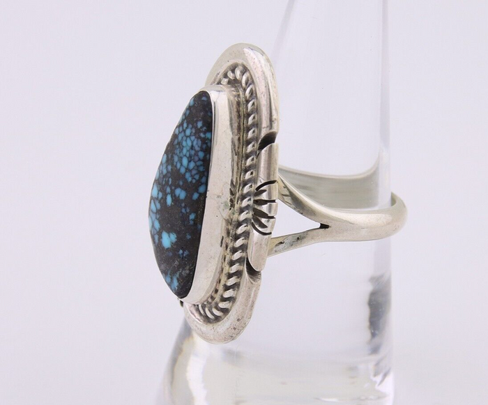 Navajo Ring 925 Silver Spiderweb Turquoise Signed Jon McCray C.80's