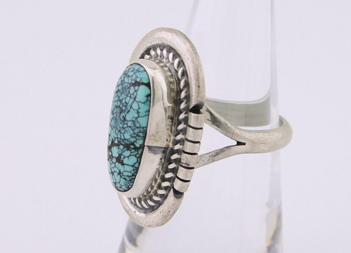 Navajo Ring 925 Silver Spiderweb Turquoise Signed Jon McCray C.80's