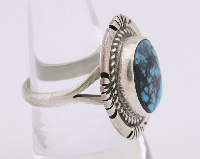 Navajo Ring 925 Silver Spiderweb Turquoise Signed Jon McCray C.80's