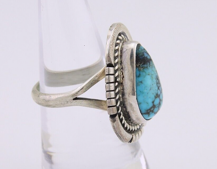 Navajo Ring 925 Silver Spiderweb Turquoise Signed Jon McCray C.80's