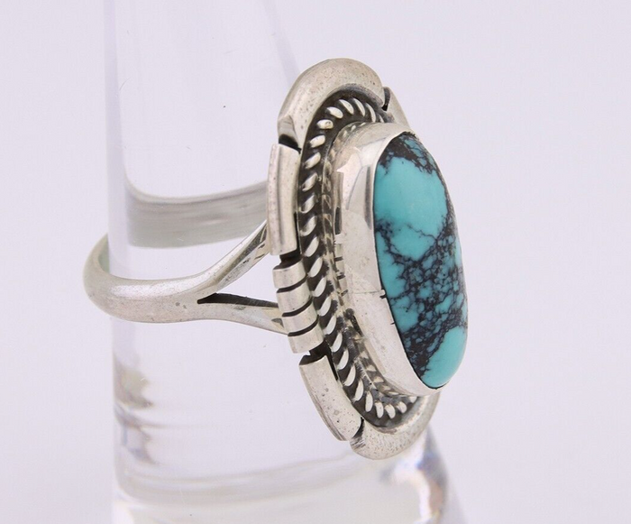 Navajo Ring 925 Silver Spiderweb Turquoise Signed Jon McCray C.80's