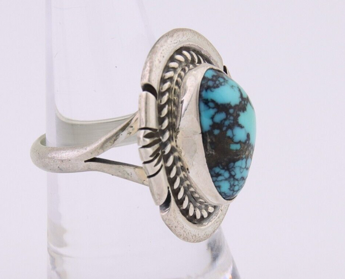 Navajo Ring 925 Silver Spiderweb Turquoise Signed Jon McCray C.80's