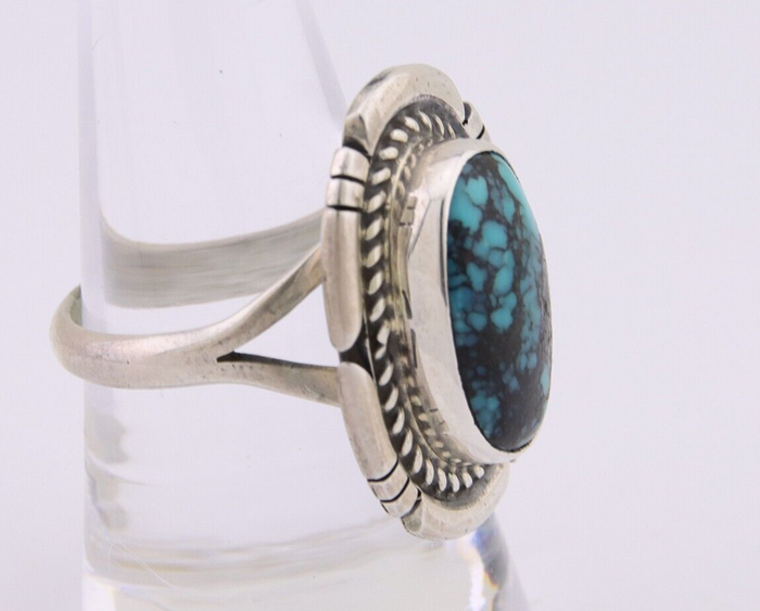 Navajo Ring 925 Silver Spiderweb Turquoise Signed Jon McCray C.80's
