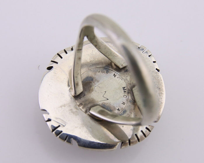 Navajo Ring 925 Silver Spiderweb Turquoise Signed Jon McCray C.80's