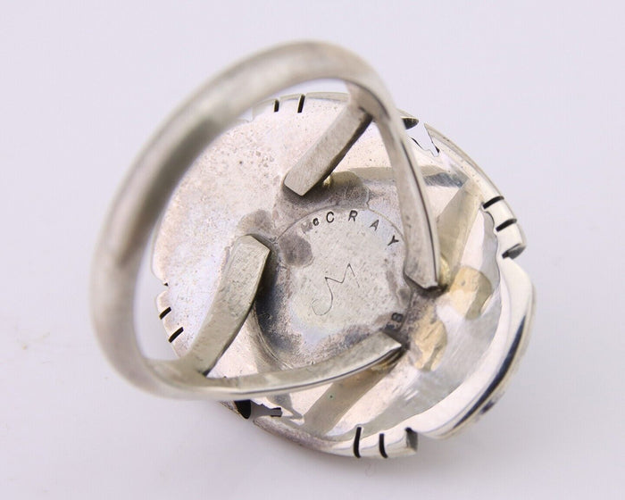 Navajo Ring 925 Silver Spiderweb Turquoise Signed Jon McCray C.80's