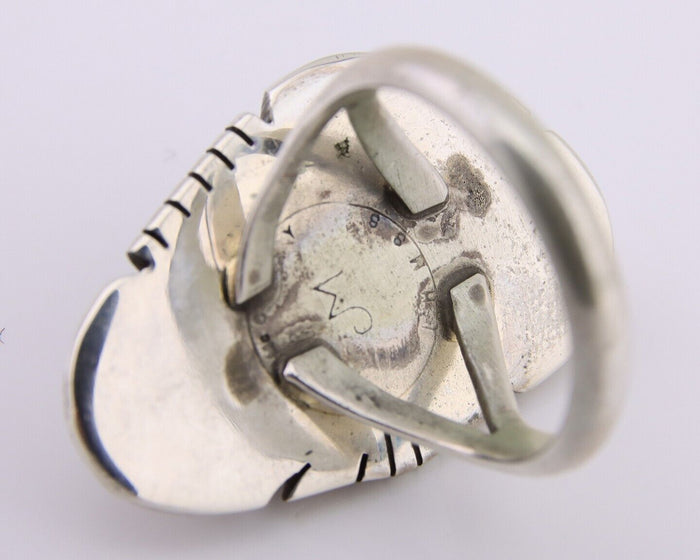 Navajo Ring 925 Silver Spiderweb Turquoise Signed Jon McCray C.80's