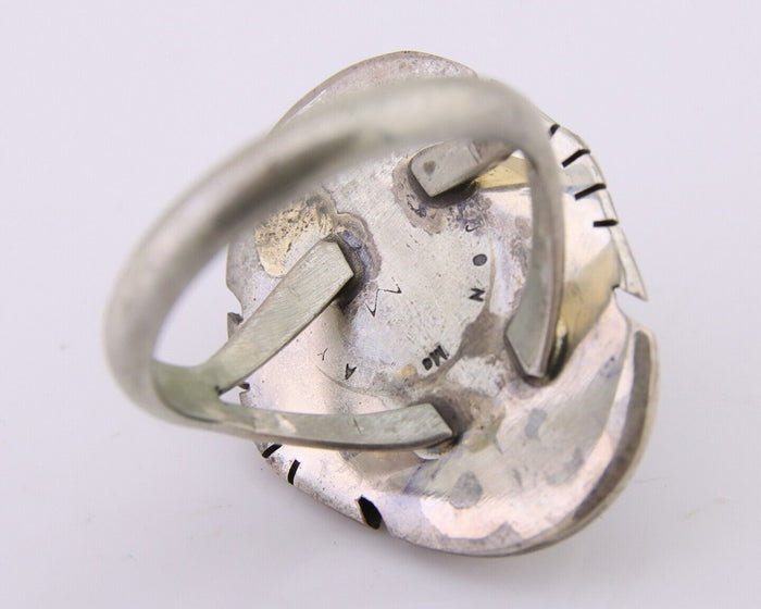 Navajo Ring 925 Silver Spiderweb Turquoise Signed Jon McCray C.80's