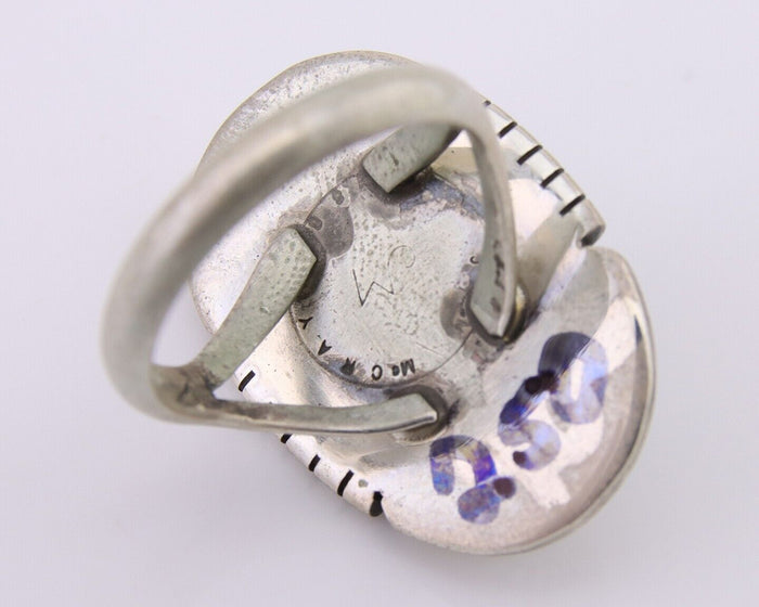 Navajo Ring 925 Silver Spiderweb Turquoise Signed Jon McCray C.80's
