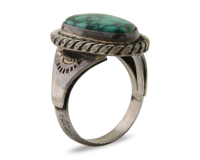 Navajo Ring 925 Silver Spiderweb Turquoise Signed Sunset C.80's