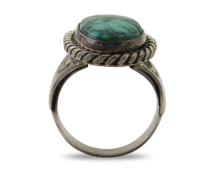 Navajo Ring 925 Silver Spiderweb Turquoise Signed Sunset C.80's