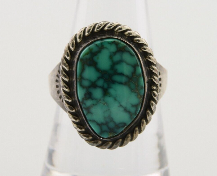 Navajo Ring 925 Silver Spiderweb Turquoise Signed Sunset C.80's