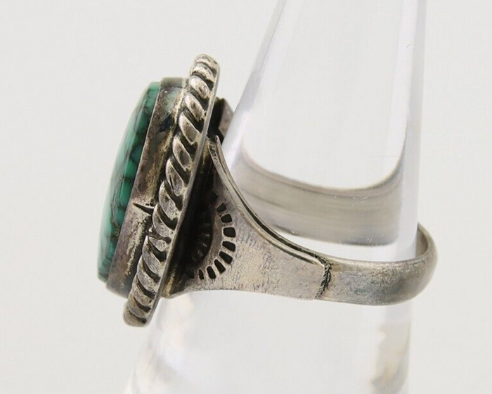Navajo Ring 925 Silver Spiderweb Turquoise Signed Sunset C.80's