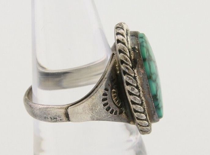 Navajo Ring 925 Silver Spiderweb Turquoise Signed Sunset C.80's