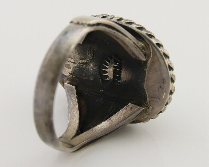 Navajo Ring 925 Silver Spiderweb Turquoise Signed Sunset C.80's