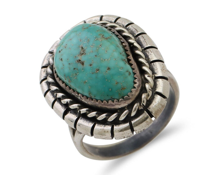 Navajo Ring 925 Silver Spiderweb Turquoise Signed William Denetdale 7.75 C.80's
