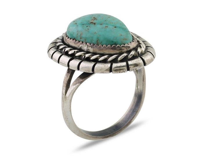 Navajo Ring 925 Silver Spiderweb Turquoise Signed William Denetdale 7.75 C.80's
