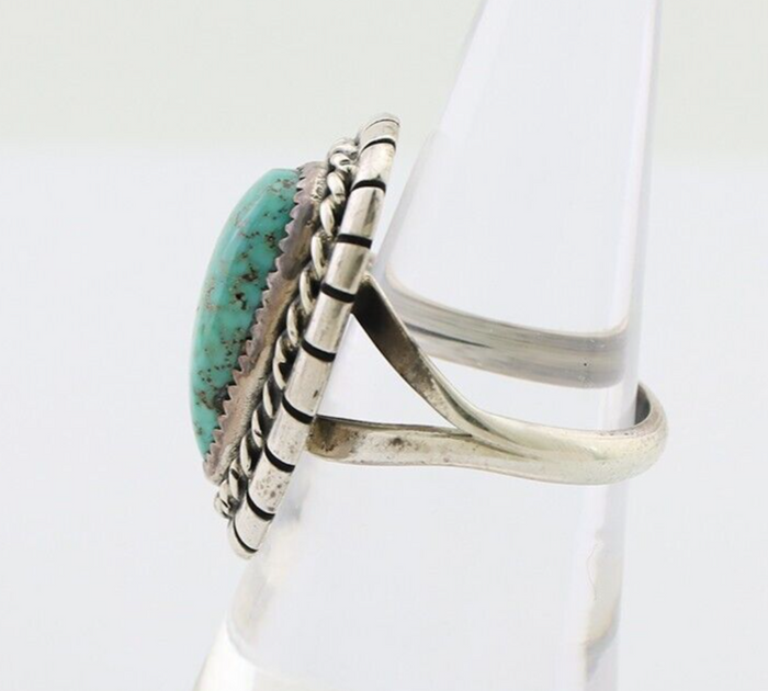 Navajo Ring 925 Silver Spiderweb Turquoise Signed William Denetdale 7.75 C.80's