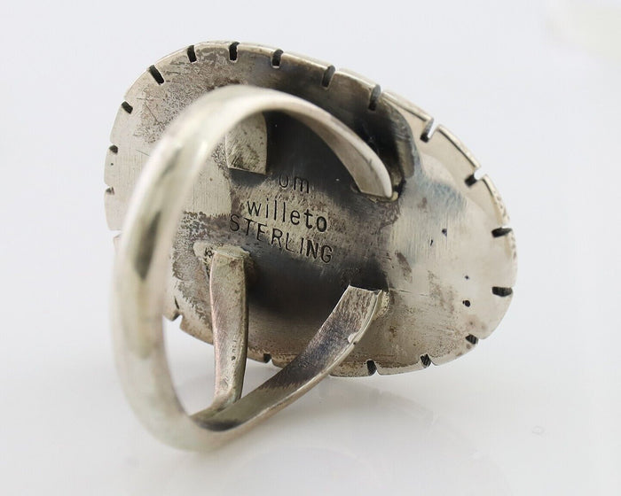 Navajo Ring 925 Silver Spiderweb Turquoise Signed William Denetdale 7.75 C.80's