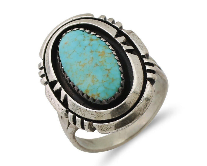 Navajo Ring 925 Silver Spiderweb Turquoise Signed William Denetdale Sz 8.0 C.80s
