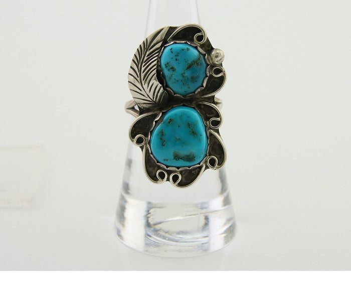 Navajo Ring 925 Silver Turquoise Artist Signed F C.80's