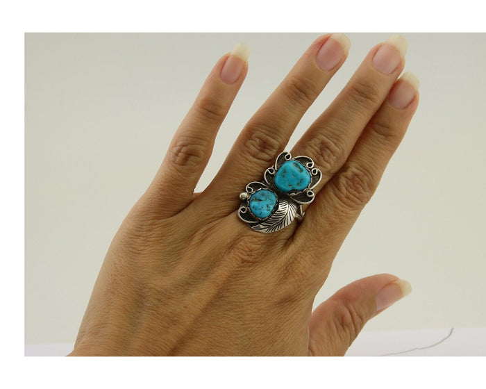 Navajo Ring 925 Silver Turquoise Artist Signed F C.80's