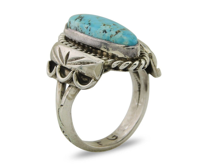 Navajo Ring .925 Silver Turquoise Artist Signed Fred Guerro C.80's