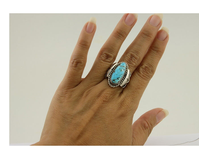 Navajo Ring .925 Silver Turquoise Artist Signed Fred Guerro C.80's