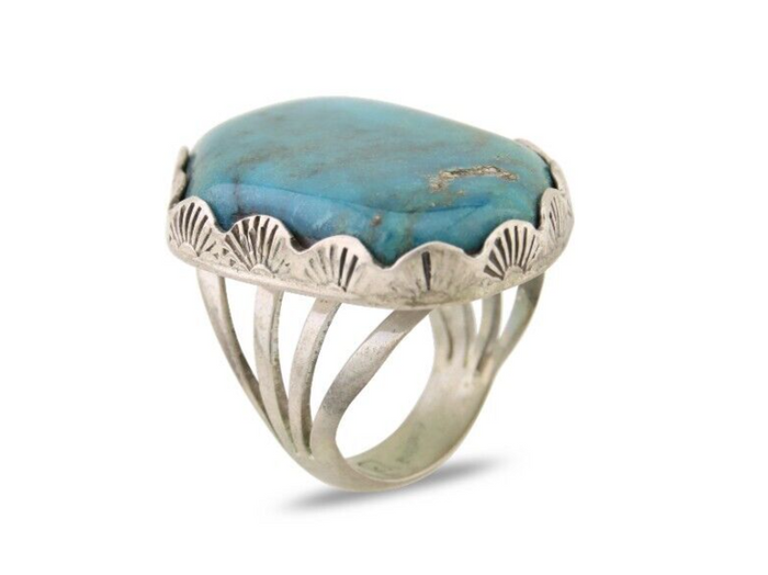 Navajo Ring .925 Silver Turquoise Artist Signed Ray Delgarito C.80's