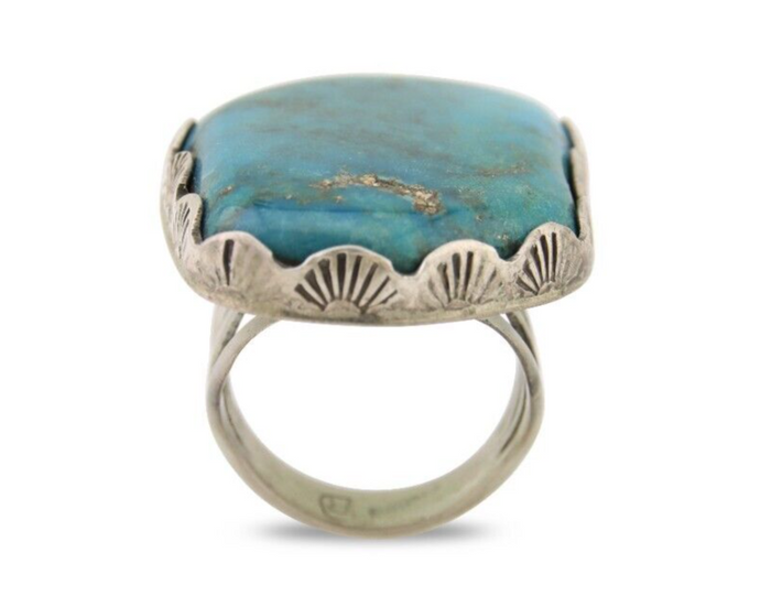 Navajo Ring .925 Silver Turquoise Artist Signed Ray Delgarito C.80's