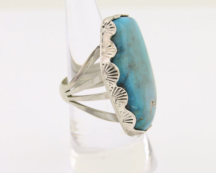 Navajo Ring .925 Silver Turquoise Artist Signed Ray Delgarito C.80's