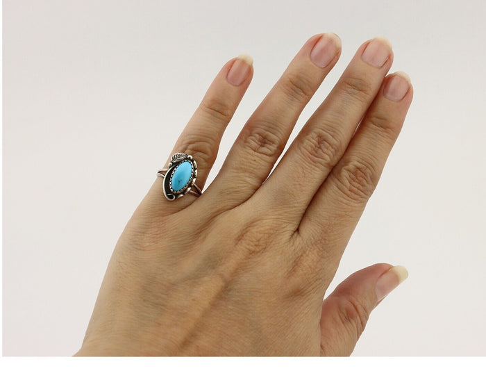 Navajo Ring 925 Silver Turquoise Artist Signed SkyStone Creations C.80's