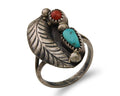 Navajo Ring 925 Silver Turquoise & Coral Artist Signed Moore C.80's