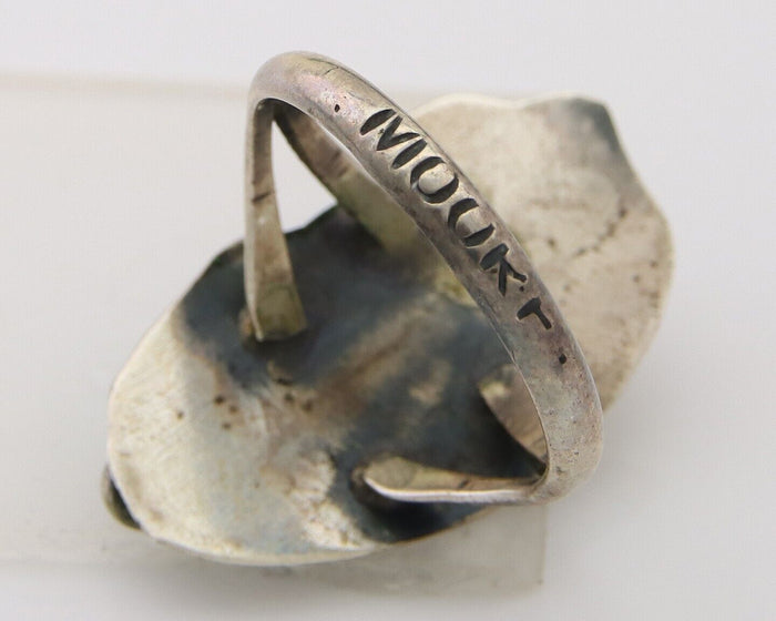 Navajo Ring 925 Silver Turquoise & Coral Artist Signed Moore C.80's