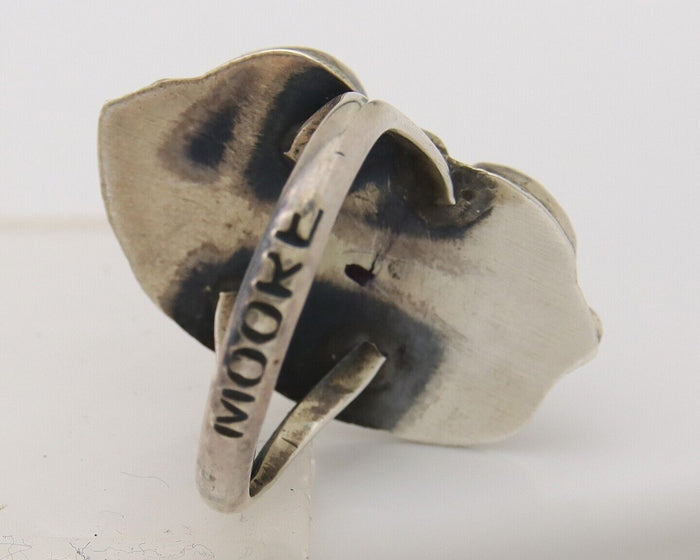 Navajo Ring 925 Silver Turquoise & Coral Artist Signed Moore C.80's
