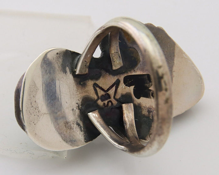 Navajo Ring 925 Silver Turquoise & Coral Artist Signed SB C.80's