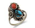 Navajo Ring 925 Silver Turquoise & Coral Artist Signed SC C.80's
