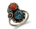 Navajo Ring 925 Silver Turquoise & Coral Artist Signed SC C.80's