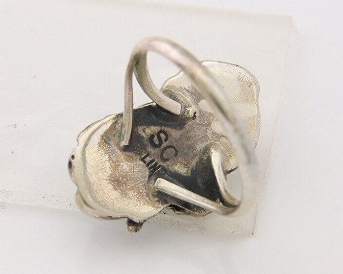 Navajo Ring 925 Silver Turquoise & Coral Artist Signed SC C.80's